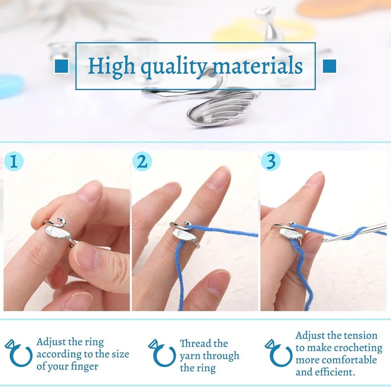 FOUSNOW 11 Pcs Crochet Ring, Adjustable Knitting Tension Rings, Finger Loop Yarn Rings Crochet Ring for Finger, Cat Guide Knitting Thimble, Faster Knitting Accessories for Mother Grandma - Image 4